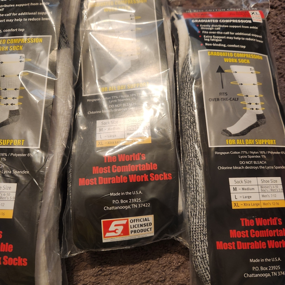 New Snap On Tools Brand X-Large Compression Crew Socks - White - Picture 4 of 5